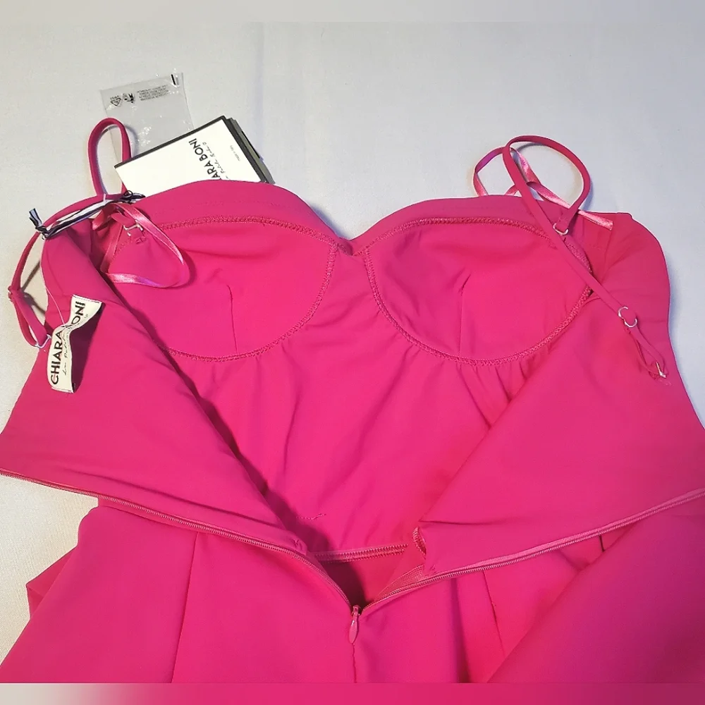 NWT$1,090 Chiara Boni Glicheria Pink Pleated Strapless Ruffle Gown Dress Sz 4 - Picture 11 of 16